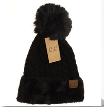 Load image into Gallery viewer, Black Cable Knit Faux Pom and Cuff